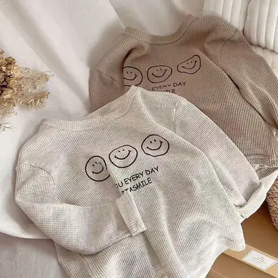 Kids Waffle Sweatshirt with Smile Print