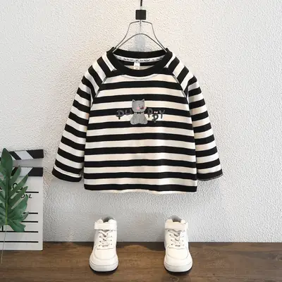 Boys Striped Long Sleeve T-Shirt Black 2025