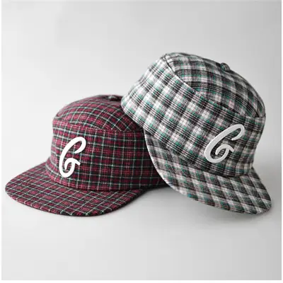 Men's Plaid Cap with White Letter Embroidery