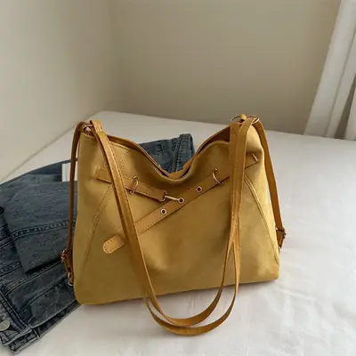Women Retro Gold Tote Bag Large Capacity Casual Commuter