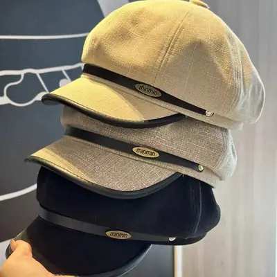 Black Duckbill Cap with Leather Trim for Women
