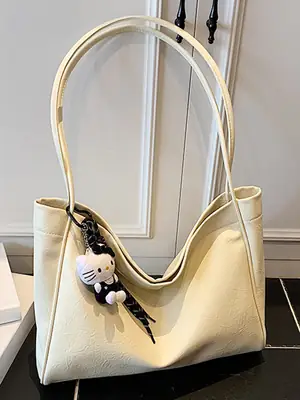 Women's Large Capacity Soft Leather Shoulder Bag with Clear Handle