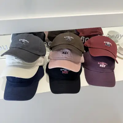 Korean Dongdaemun Letter Embroidered Blue Baseball Cap for Women