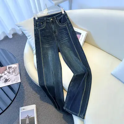 Dark Blue Wide Leg Jeans Women Summer 2025