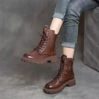 Women British Style Fleece Lined Snow Boots Brown 2025