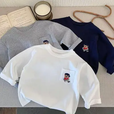 White Baby Long Sleeve T-Shirt for Boys Girls Spring Fall Kids