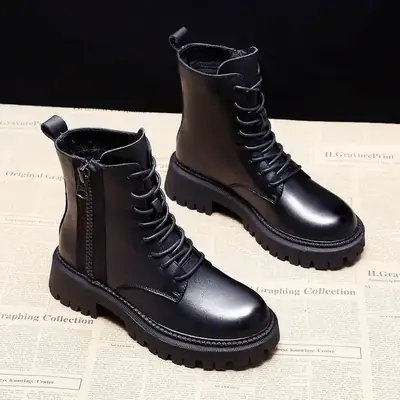 British Style Thick Heel Boots Women 2025 Fleece Lined