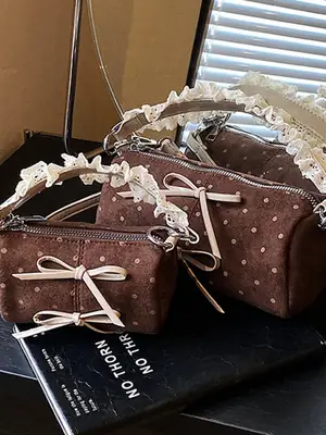 Women Crossbody Bag Brown Plaid Polka Dot 2025