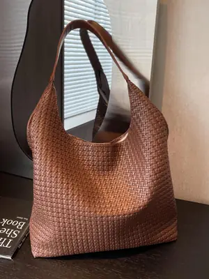 Korean Style Woven Armpit Bag for Women Brown