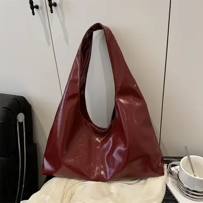 Women's Maroon Leather Underarm Bag 2025 Summer