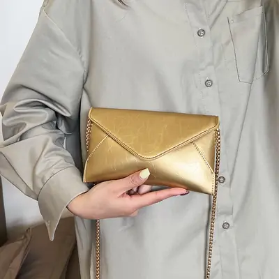 Golden Chain Textured Shoulder Bag for Women