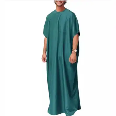 2025 New Muslim Middle Eastern Robe for Men Navy Blue