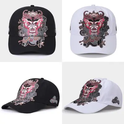 Korean Embroidered Duckbill Cap Unisex Black White