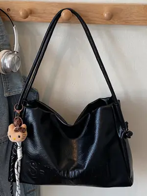 Black Leather Shoulder Bag for Women 2025