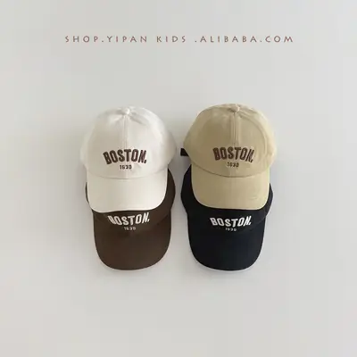 Boston Letter Embroidered Baseball Cap White
