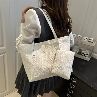 White Woven Large Tote Bag for Women