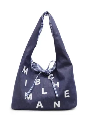 Women Letter Print Navy Blue Tote Bag