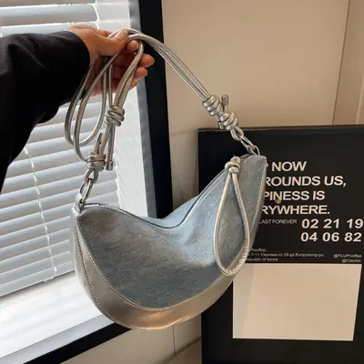 Silver Underarm Shoulder Bag for Women New Denim Crossbody