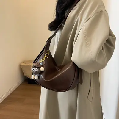 Brown Diagonal Shoulder Bag with Dolls for Women
