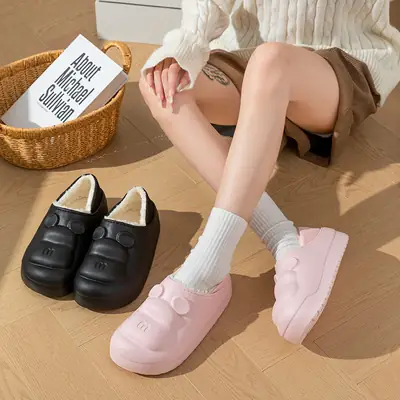 Women's Pink Fleece Lined Home Slippers Winter Warm Indoor Outdoor