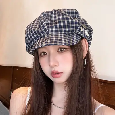 2025 Korean Plaid Duckbill Cap for Women