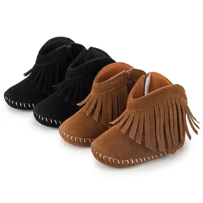 Cross-Border Autumn and Winter Baby Boots Fleece-Lined Soft Rubber Sole Baby Toddler Shoes Non-Slip Warm Tassel Baby Shoes