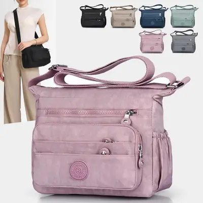 Lightweight Crossbody Bag for Women, Multi-Layer Coin Purse, Soft Pink