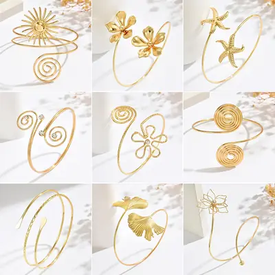 Cross-Border European and American Style Open Arm Bracelet, Fashionable and Trendy Niche Bracelet, Elegant and Sophisticated Minimalist Jewelry