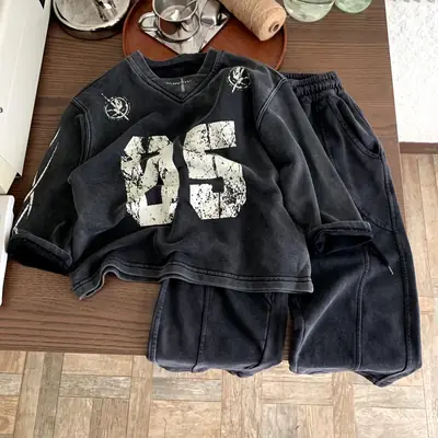 Boys Printed Hoodie Pants Set Black Spring Autumn 2025