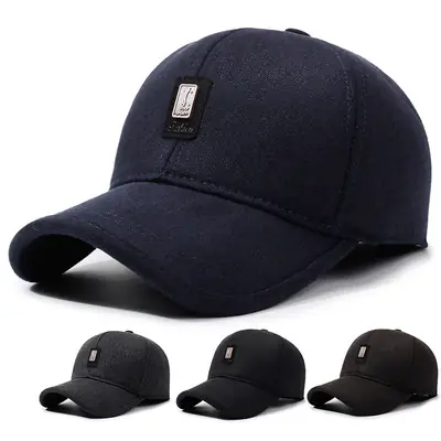 Men's Navy Blue Velvet Baseball Cap with Ear Protection