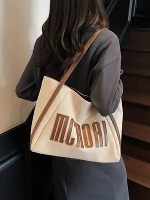 Women's Cross-Brand Canvas Tote Bag Large Capacity Fashionable Commuter Bag