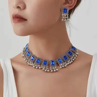 Southeast Asian Fashion Exaggerated Stylish Jewelry Ethnic Style Tassel Necklace Earrings Retro Niche Necklace Two-Piece Set