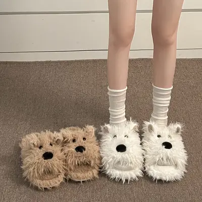 Cute Puppy Cotton Slippers for Women, Autumn/Winter 2026 New Plush West Highland Terrier Slippers for Women in Winter