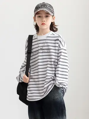 2026 Striped Cotton Long Sleeve T-Shirt for Boys