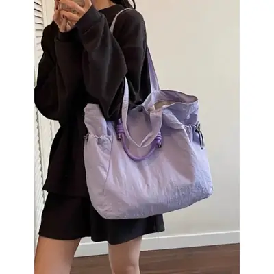Lightweight Nylon Travel Tote Bag for Women Purple