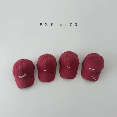 Burgundy Embroidered Baseball Cap for Kids Spring Autumn
