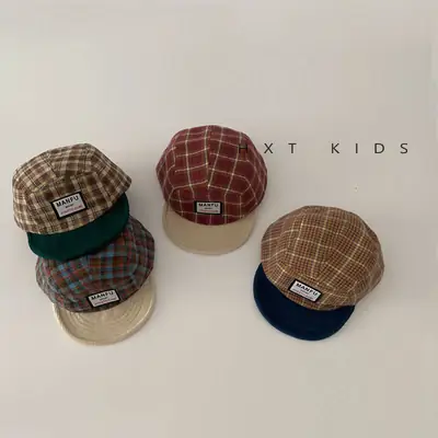 Children's Plaid Sun Hat with Blue Bristles