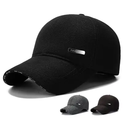 Men's Black Velvet Windproof Cap with Ear Protection