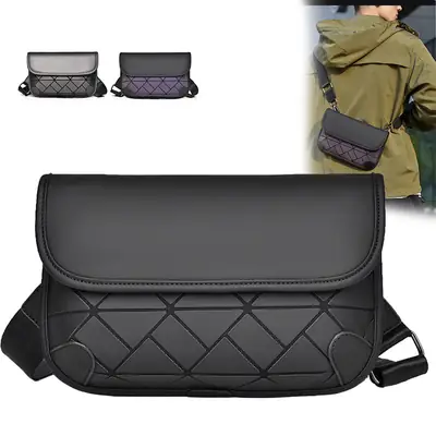 Men's Black Quilted Crossbody Bag Water-Repellent Business Commuting