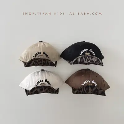 Yipan Kids Bear Leopard Print Cap Brown Autumn Winter