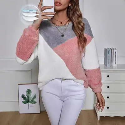 Women Plush Crossbody Warm Pullover Grey Pink White