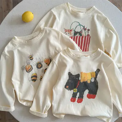 Children's Long Sleeve Cartoon T-Shirt Cream 2025
