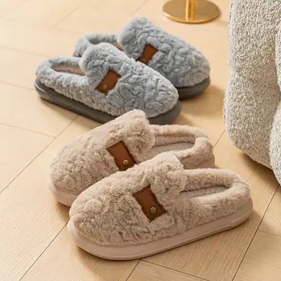 Korean Birkenstock Cotton Slippers Women Winter Warm Non-Slip