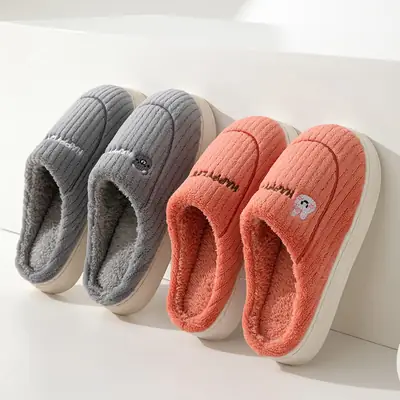 New Autumn and Winter Cotton Slippers for Women's Home Indoor Warm Non-Slip Fleece-Lined Thick Sole Comfortable Thick Sole Men's Wholesale Cotton Slippers