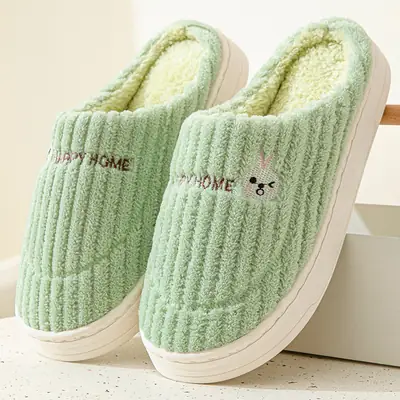 Women's Green Cotton Slippers with Heel Cover