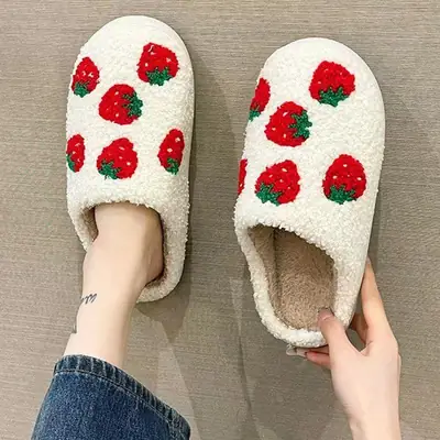 Women's Red Heart Cotton Slippers Winter Warm Indoor