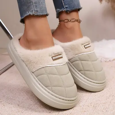 Women's Fleece Lined Slippers Brown Winter Warm