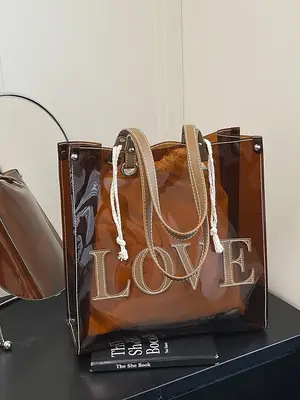 Transparent Love Print Large Shoulder Bag for Women