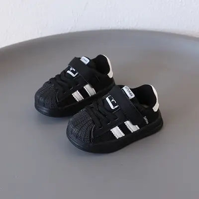 Black Soft Sole Shoes, Classic Toddler Shoes, Lightweight Baby Shoes, Versatile Children's Sports Shoes, Autumn and Winter Toddler Shell Shoes