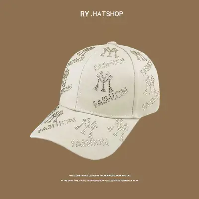 White Korean Letter Rhinestone Cap Unisex 2025